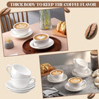 4 Set 12oz Cappuccino Cups with Saucers, Heavyweight Porcelain - Image 6