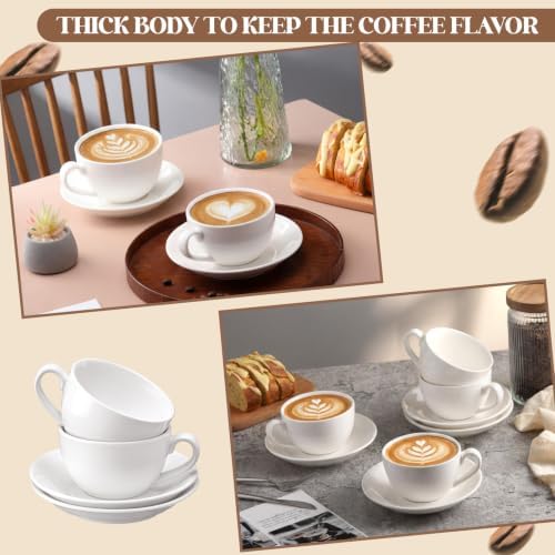 4 Set 12oz Cappuccino Cups with Saucers, Heavyweight Porcelain - Image 6