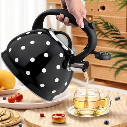 Whistling Teapot 304 Stainless Steel, Tea Kettle Stovetop, Polka Dot Teapots for Stove Top, Whistle Tea Pot with Cool Touch Ergonomic Handle - Image 2