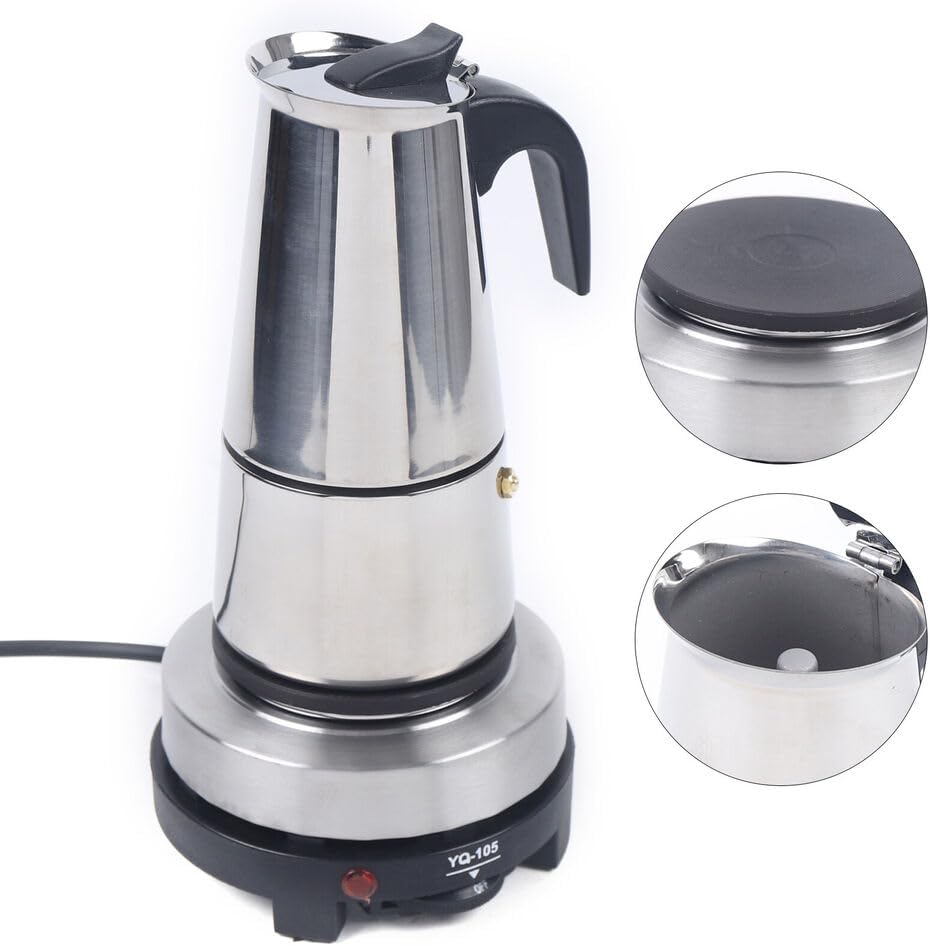 Stovetop Espresso Coffee Maker 6 Cups 300ml Italian Coffee Maker Stainless Steel Moka Coffee Pot 7.68 * 4.92 * 3.74inch with Electric Stove - Image 6