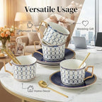 CwlwGO-Bone China Cups & Saucers Set 4, (7 oz) with Gold Spoon and Gifts Box, White Tea Cups Sets, Cappuccino Cups, Ceramic British Coffee Cup Set. - Image 7