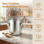 304 Stainless Steel Food Containers with Lids,12L/20LBS Airtight Food Storage Containers with Lock Clips for Flour Rice Sugar Coffee Bean,Stainless Steel Food Storage Containers for Kitchen - Image 3