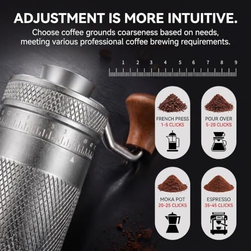 Manual Coffee Grinder Portable Hand Coffee Bean Mill with 50 Adjustable Grind Settings, Stainless Steel Conical Burr, Wooden Crank Handle for Travel Camping Home Espresso Pour Over Coffee - Image 5