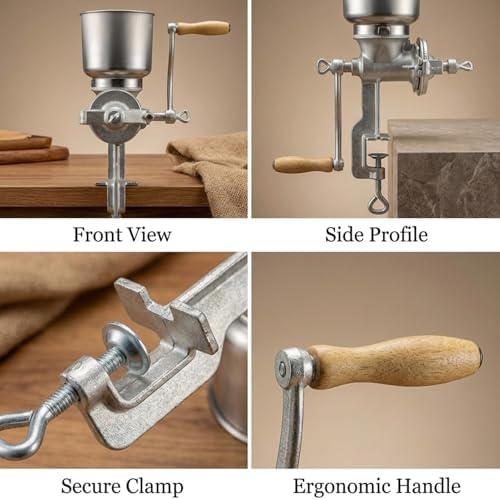 Manual Grain Mill Grinder, Hand Crank Corn Grinder with Large Hopper & Table Clamp, Heavy Duty Aluminum Wheat Grinder, Ergonomic Wooden Handle Mill for Corn, Wheat, Oats, Coffee Beans and Nuts - Image 5