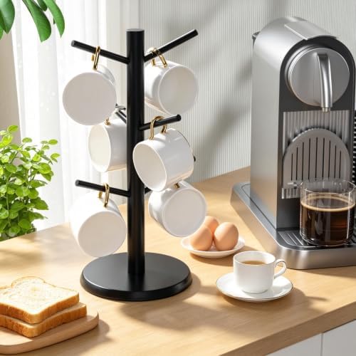Bamboo Coffee Mug Tree Holder with 6 Hooks,Cup Stand - Image 7