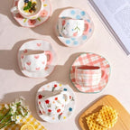 Ceramic Coffee Cup and Saucer Set, 10oz Cute Bow Handle Tea Cup, Hand-Painted Porcelain Mug for Latte, Cappuccino, Espresso, Office & Home, Ideal Gift for Women - Image 5