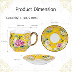 KAMMAK Tea Cup and Saucer, Ceramic Coffee Cups, 7.1 oz, Set of 2 - Image 2