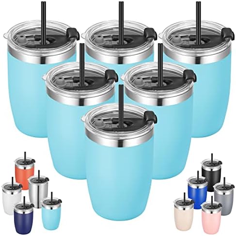 VEGOND Stainless Steel 12 oz Tumblers bulk Vacuum Insulated Double Wall Travel Tumbler with Lid and Straw Reusable Tumbler,Sky Blue 6 pack by VEGOND