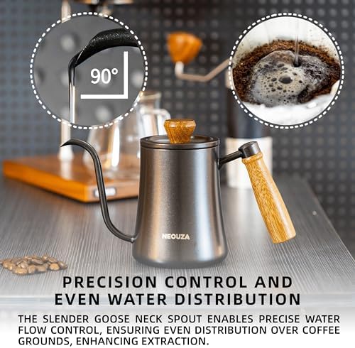 NEOUZA 500ml Gooseneck Kettle, 304 Stainless Steel Stovetop Safe Kettle for Pour Over Coffee and Tea, Precision Spout & Wooden Handle - Image 3