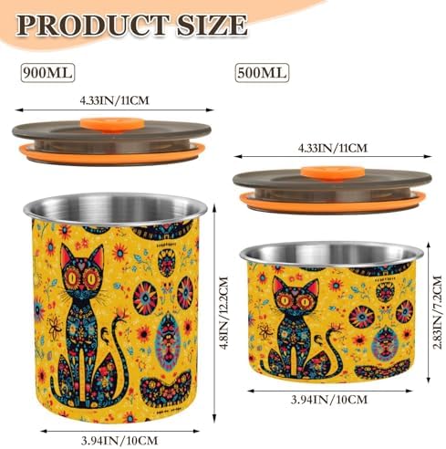 Stainless Steel Coffee Storage Containers with Airtight Lid, Day Of The Dead Skull Cat 30oz Food Storage Container Kitchen Canister for Tea, Coffee Beans, Ground, Sugar Storage - Image 3