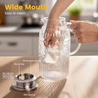 Bandesun Glass Pitcher with Lid, 68 oz/ 2 Liter 2Pack Vintage Water Pitcher,Glass Water Carafe for Cold Brew, Coffee, Lemonade, Iced Tea,Beverage, Heat Resistant Jug - Image 4