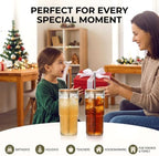 24 oz Glass Cups with Bamboo Lids and Straws,Glass Iced Coffee Tumbler - Image 7