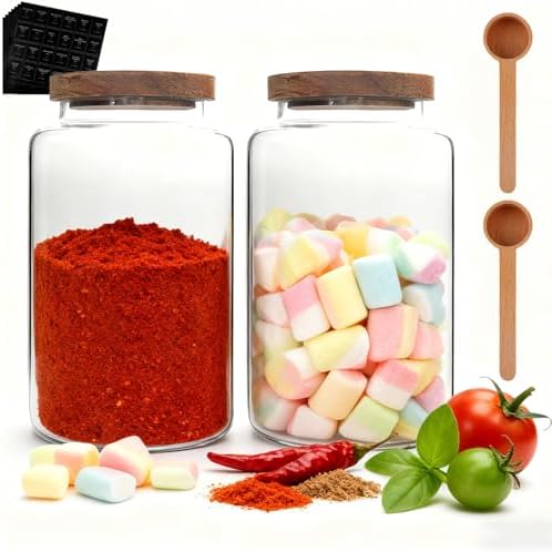 Glass Storage Jar with Bamboo Lids Spoons Glass Coffee Canister Borosilicate Glass Food Container for Coffee Beans Nut Pasta Sugar Candy Spice Rice Loose Tea (2800/94oz-2pack) - Image 6