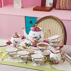 ACMLIFE Bone China Tea Set for Adults with Teapot, Porcelain Tea Party Sets 21-Piece Vintage Floral Fine Bone China Tea Set for 6, 24K Gold English Tea Sets for Women Tea Party for Gifts - Image 6