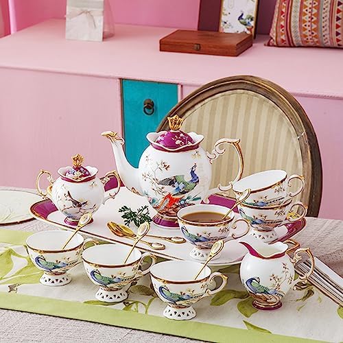 ACMLIFE Bone China Tea Set for Adults with Teapot, Porcelain Tea Party Sets 21-Piece Vintage Floral Fine Bone China Tea Set for 6, 24K Gold English Tea Sets for Women Tea Party for Gifts - Image 6
