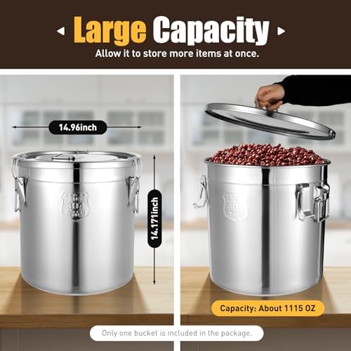 Stainless Steel Airtight Canister, 8.71Gal Food Storage Container with Lid - Image 5