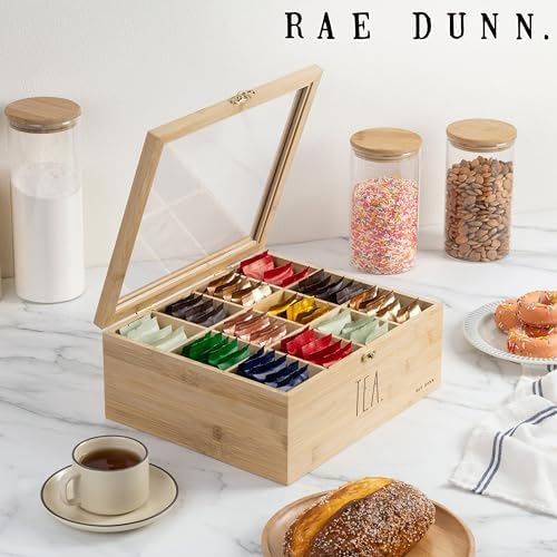 Rae Dunn Tea Bag Organizer - Tea Box Divided Storage Container Box with Hinge Lid for Kitchen Cabinet, Countertop, Pantry, Hold Coffee Pods, Seasoning Packets, Condiments, Bamboo - Image 5
