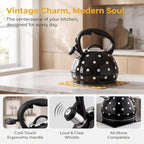 2026 Upgraded Whistling Tea Kettle Stovetop, 3.2qt 304 Stainless Steel Teapot with Polka Dot Design, Retro Cool Touch Teakettle for Gas Induction Electric Stove Black/White 3.2 Quarts - Image 3