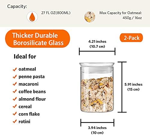 ZENS 27oz Glass Jars with Airtight Lid Set of 2, Clear Glass Storage Containers, Glass Kitchen Canisters with Airtight Lids, Coffee Jars for Brown Sugar, Pantry Organization - Image 3