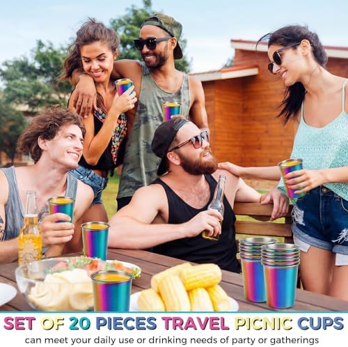 Mimorou 20 Pack 8 oz Stainless Steel Cups Metal Cup, Rainbow - Image 6