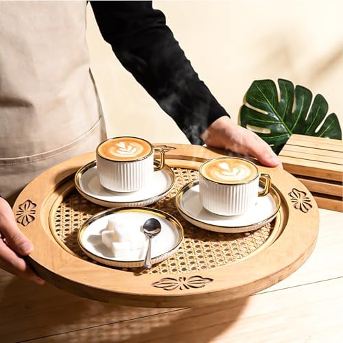 ALIMOTA 3oz White Gold Ceramic Coffee Mug Set of 6, Latte Mugs with Saucers, White Latte Cups and Espresso Mug for Specialty Coffee Drinks, Latte, Cafe Mocha, Tea - Image 4