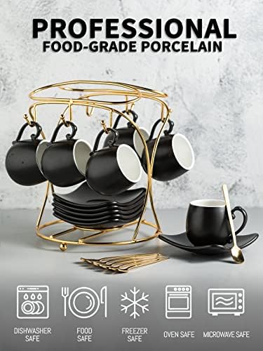LYEOBOH Espresso Cups with Saucers Set, 3 OZ Coffee Cups with Metal Stand - Image 2