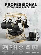 LYEOBOH Espresso Cups with Saucers Set, 3 OZ Coffee Cups with Metal Stand - Image 2