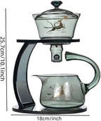 Glass Teapot Set Semi Automatic Drip Rotating with Infuser Chinese Heat-Resistant Lazy Kungfu Tea Set (Grey Deer) - Image 5