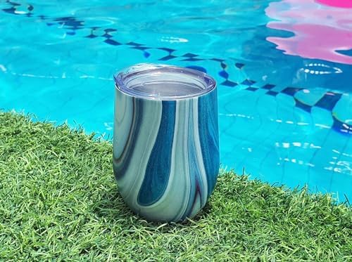 CHILLOUT LIFE 12 oz Stainless Steel Wine Tumblers 4 Pack - Double Wall Vacuum Insulated Wine Glasses Cups with Lids and Straws Set Keeping Cold & Hot for Coffee, Beer, Ice Cream - Ocean Marble Pattern - Image 7