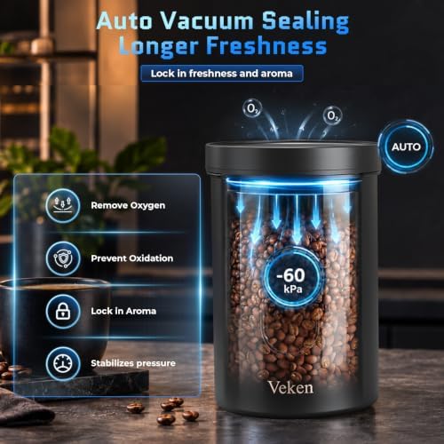 Veken Electric Vacuum Coffee Canister with Window, Auto-Seal Container,19OZ - Image 2