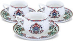 KARACA Nakkas Turkish Coffee Cup Set of 6, (12 Piece) White Cups with Saucers - 3.3 fl oz Small Porcelain Espresso Set - Ideal for Serving Greek, Arabic Coffee by Karaca