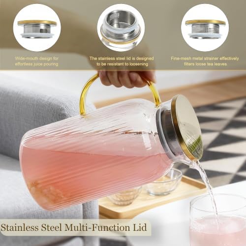2 Pack Glass Pitcher with Lid, 68oz/2L Heat Resistant Borosilicate Pitcher - Image 5