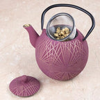 Creative Home Cast Iron Kyusu Teapot with Removable Stainless Infuser Basket, Rust-Resistant Interior Coating and Heat-Retaining Build, Elegant Japanese-Style Tea Ritual Gift, 34 oz, Gold/Purple - Image 3