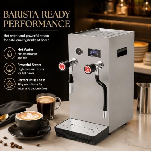 2500W Commercial Milk Frother and Steamer, 2.1Gal Stainless Steel Milk Foam Machine with Steam Wand for Latte, Cappuccino, Coffee Shop, Silver - Image 2