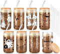 8 Pcs Halloween Ghost Glass Cups with Lids and Straws, 16 oz, Classic by RimCereal