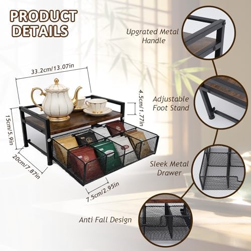 Tea Bag Organizer Holder, Wood Tea Organizers and Storage, 8 Compartments - Image 4