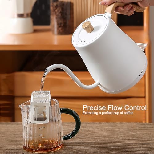 Gooseneck Digital Electric Kettle Set, 304 Stainless Steel Interior Programmed Temperatures with ±1℉ Temperature Control Function, 1000 Watt Rapid Boiling And Keep Warm Function,White - Image 2