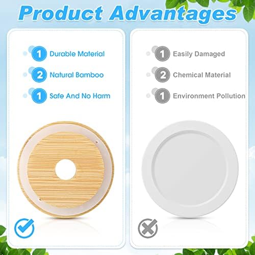 Cunhill 40 Pieces 70mm Bamboo Jar Lids Bulk with Straw Hole for Glass Cups - Image 3
