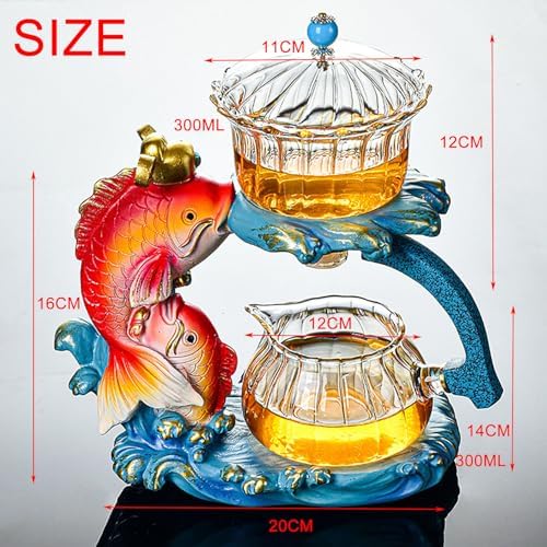 YUDIZWS Lazy Kungfu Drip Teapot,Heat Resistant Tea Set,Sturdy High Borosilicate Glass Teapot,Magnetic Water Diversion Semi-Automatic Teapot Set Magic Tea Set, A Fish teapot - Image 2