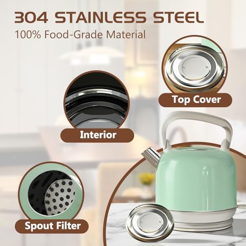 Electric Tea Kettle, 1500W Electric Kettle for Boiling Water, Food Grade Stainless Steel 2L Tea Kettle with Ergonomic Handle, Hot Water Boiler Auto Shut-off, Boil-Dry Protection - Image 4