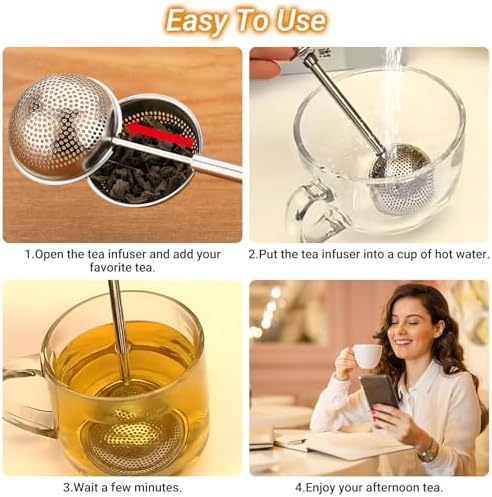 3Pcs Ball Tea Strainer with Long Handle for Loose Leaf Tea and Mulling Spices Stainless Steel Tea Infuser Tea Filter - Image 4