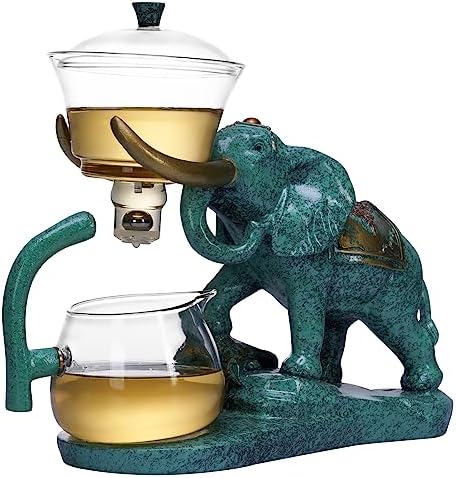 Heat-resistant Kungfu Glass Tea Set with Heater Attract Water Diversion Rotating Cover Bowl Lazy Semi-Automatic Glass Teapot (Elephant set) - Image 3