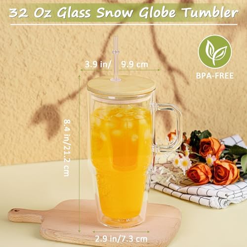 32 Oz Glass Snow Globe Tumbler Cup With Handle, Pre-Drilled Double Wall Glass Coffee Mug For Snow Globe Diy Glitter - Image 2