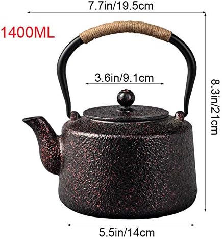 Cast Iron teapot,Classic Tea Kettle,Large Cast Iron Tea Kettle with Stainless Steel Infuser for Electric Ceramic Stove, Japanese Tea Kettle, Red 1400ML - Image 2
