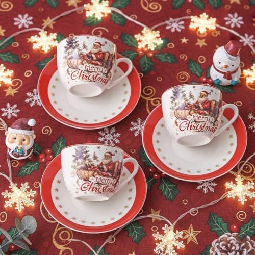 Christmas Espresso Cups & Saucers Set of 6, 3oz Small Coffee Mugs, Ceramic Demitasse Cup for Tea, Latte, Espresso Shot Cup for Expresso Machine & Coffee Maker, Christmas Gifts for Coffee Lovers - Image 7