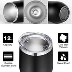 VEGOND Wine Tumblers Bulk 12 Pack, 12oz Stainless Steel Stemless Wine Glass with Lids and Straws, Double Wall Vacuum Insulated Tumbler Cup, Coffee Mug for Cold Hot Drinks - Image 2