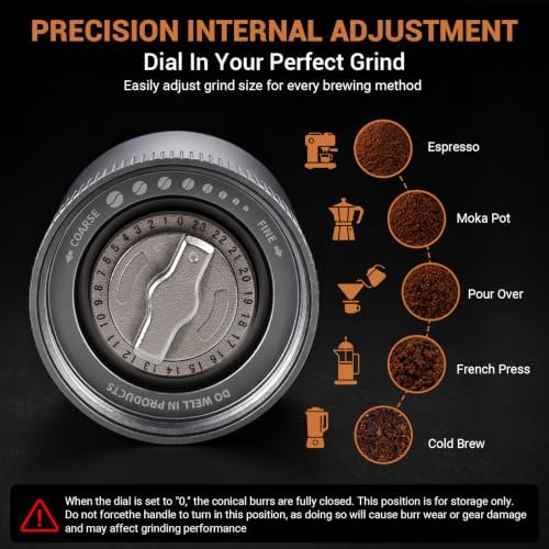 Manual Coffee Grinder,CNC Stainless Steel Hexagonal-star Conical Burr Coffee Grinder,Internal Adjustable Setting,Positioning,Lightweight Grinder Setting For Camping/Travel/Home - Image 3