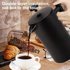 Stainless Steel French Press Coffee Maker 34Oz 1000ml, Double Wall Insulated Coffee Press with 3-Level Filtration, No Plastic Touching Cafe, Dishwasher Safe Tea Brewer for Camping Travel Gift - Image 2