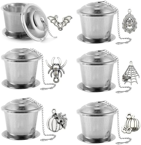6 Pcs Stainless Steel Tea Infusers for Loose Leaf Tea, Fine Mesh Tea Strainers with Spider, Pumpkin, Bat Designs, Hanging Hooks for Easy Use, for Black, Green and Herbal Teas - Image 5