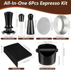 Espresso Accessories,6 PCS Espresso Machine Accessories Kit,Coffee Tamper Tools Set with Espresso Tamper,Coffee Tamping Mat,WDT Distribution Tool,Knock Box,Dosing Funnel and Puck Screen(54mm) - Image 3
